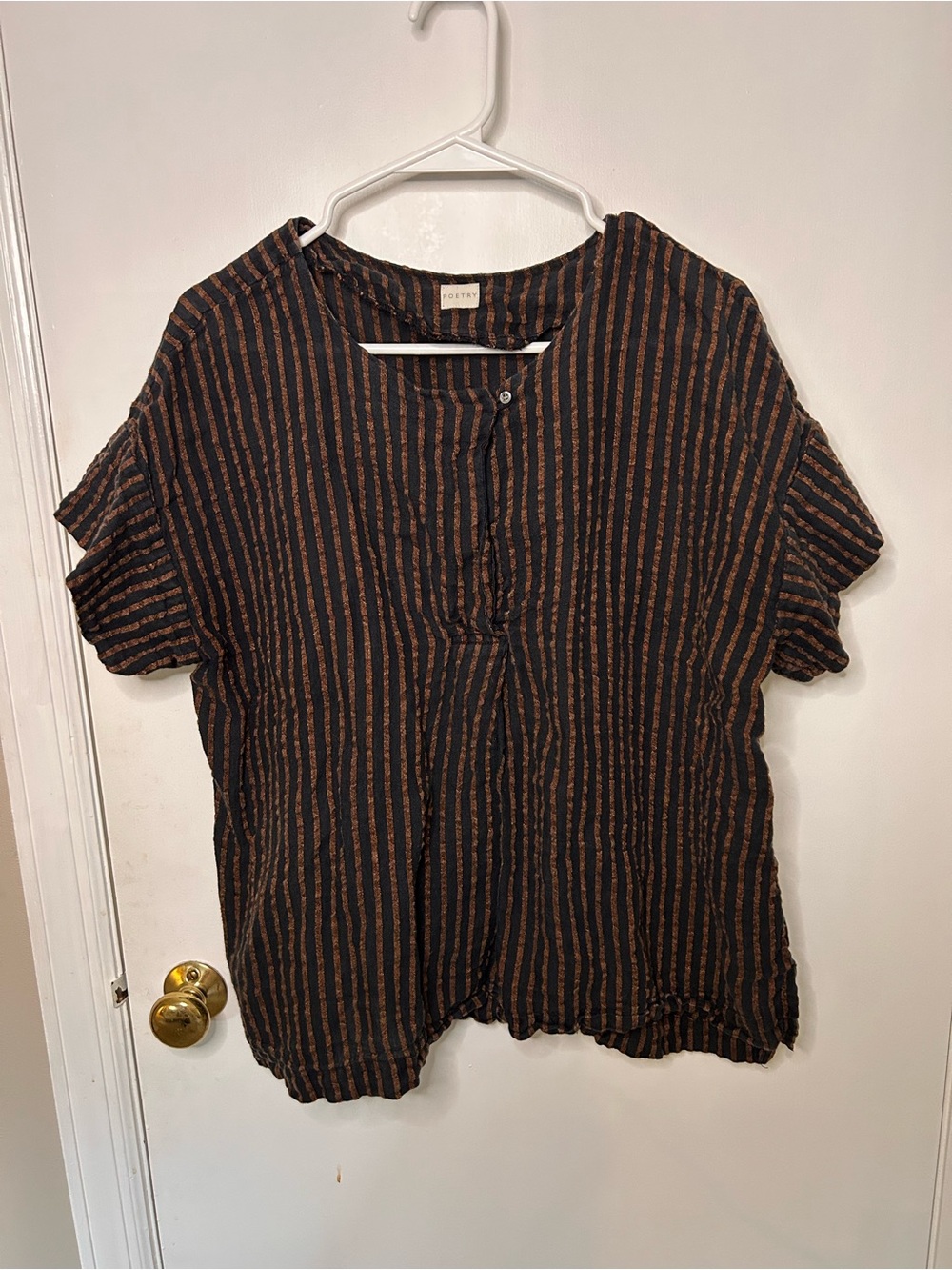 POETRY LINEN STRIPED SHORT SLEEVE BLOUSE SIZE US SIZE 8
